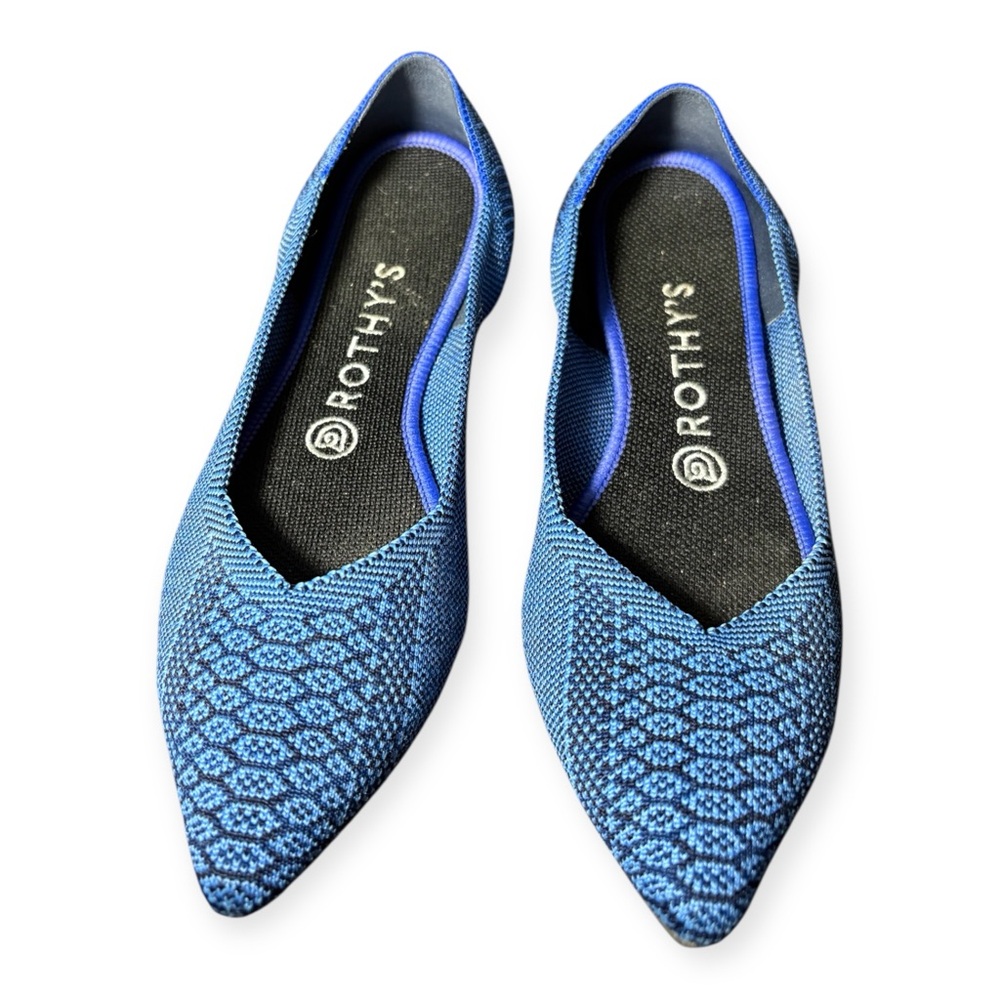 Rothy's women's Blue Knit Pointed-Toe Flats with Subtle Pattern size W8 - Picture 2 of 11